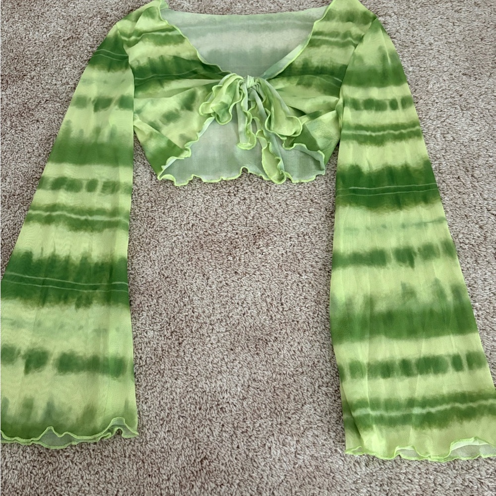 SHEIN Green Tie Front Crop Blouse
